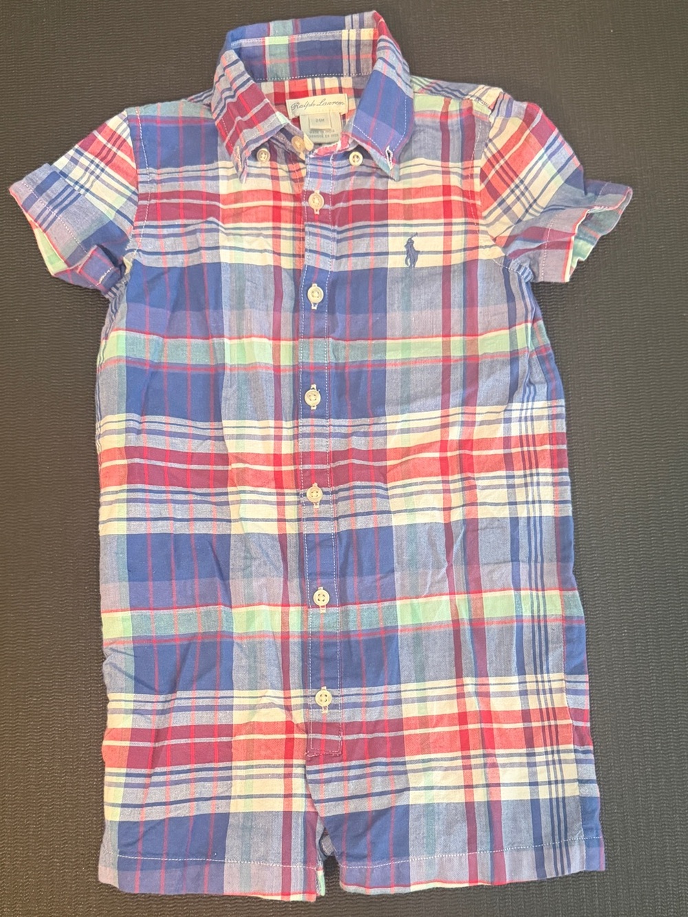 Ralph Lauren Red, Blue & White Plaid Short-Sleeve Button-Down Shirt